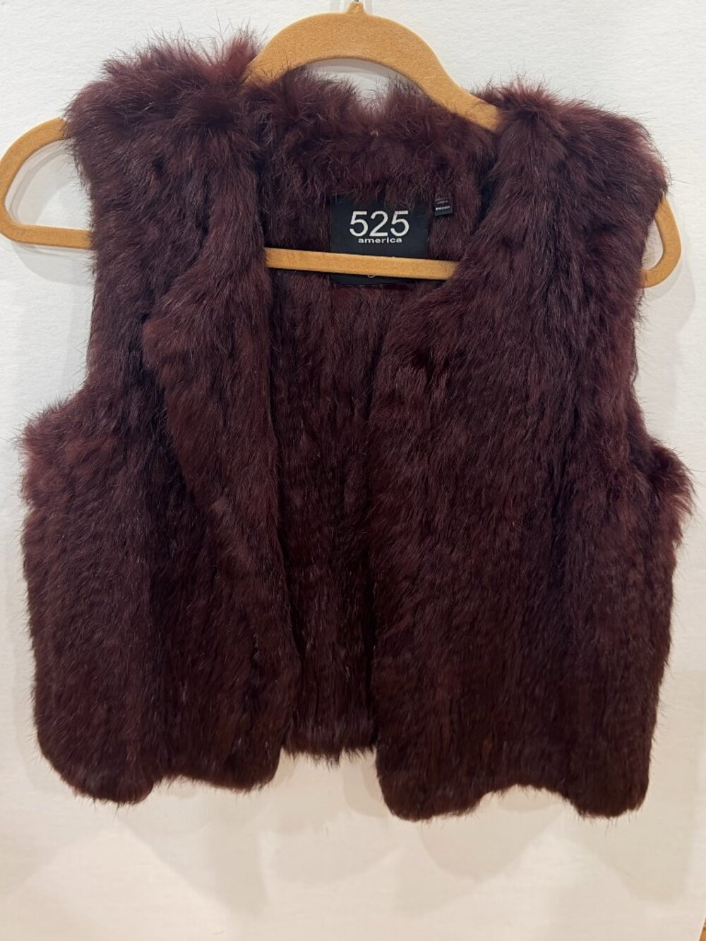 525 American Luxe Rabbit Fur Vest - Burgundy - Size Small